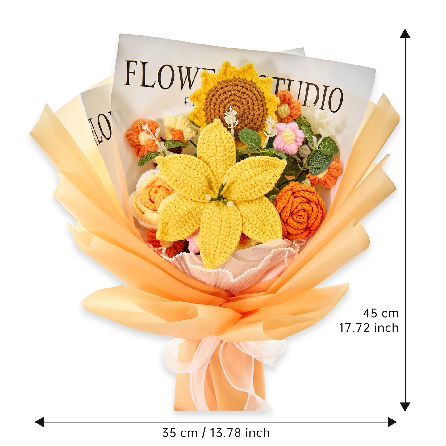 Crochet Lily Sunflower Rose Bouquet-Yellow