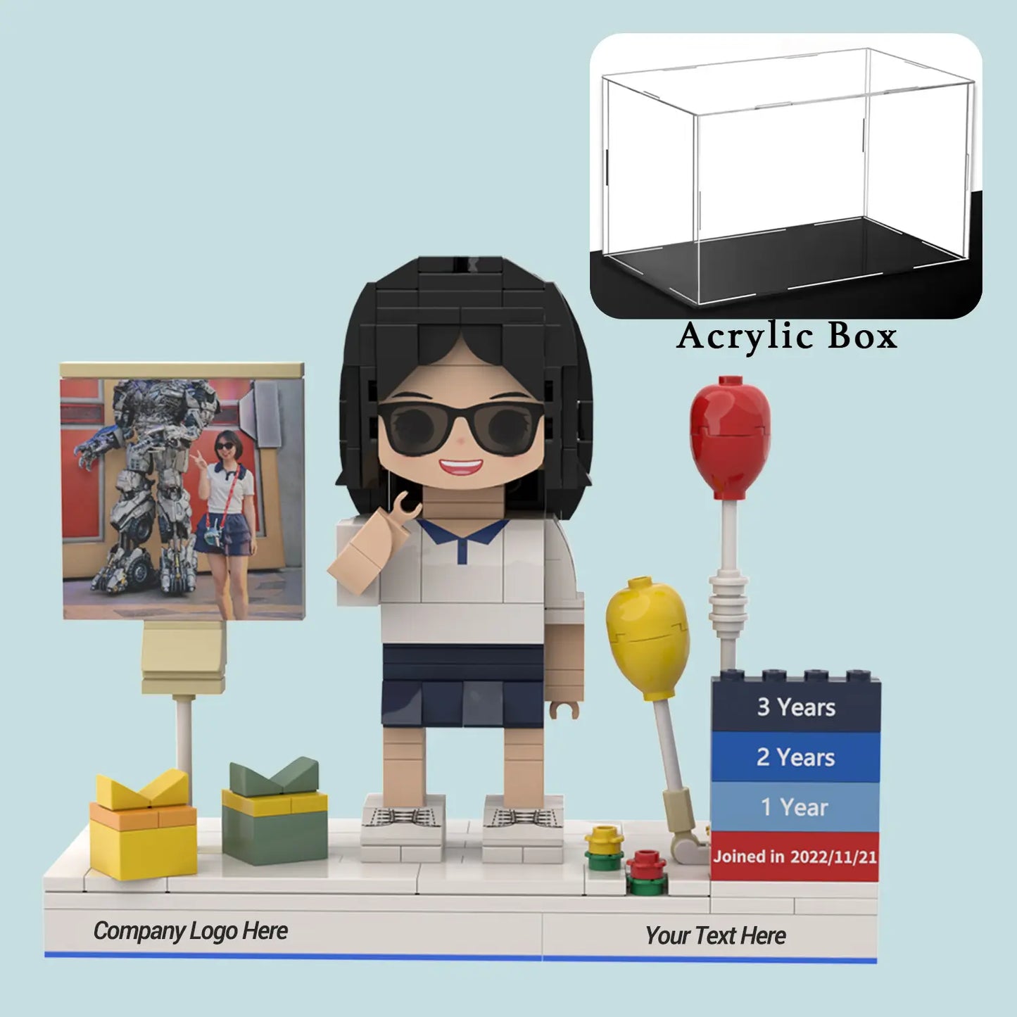 Custom Brick Figure For Work Anniversary - Balloon Style