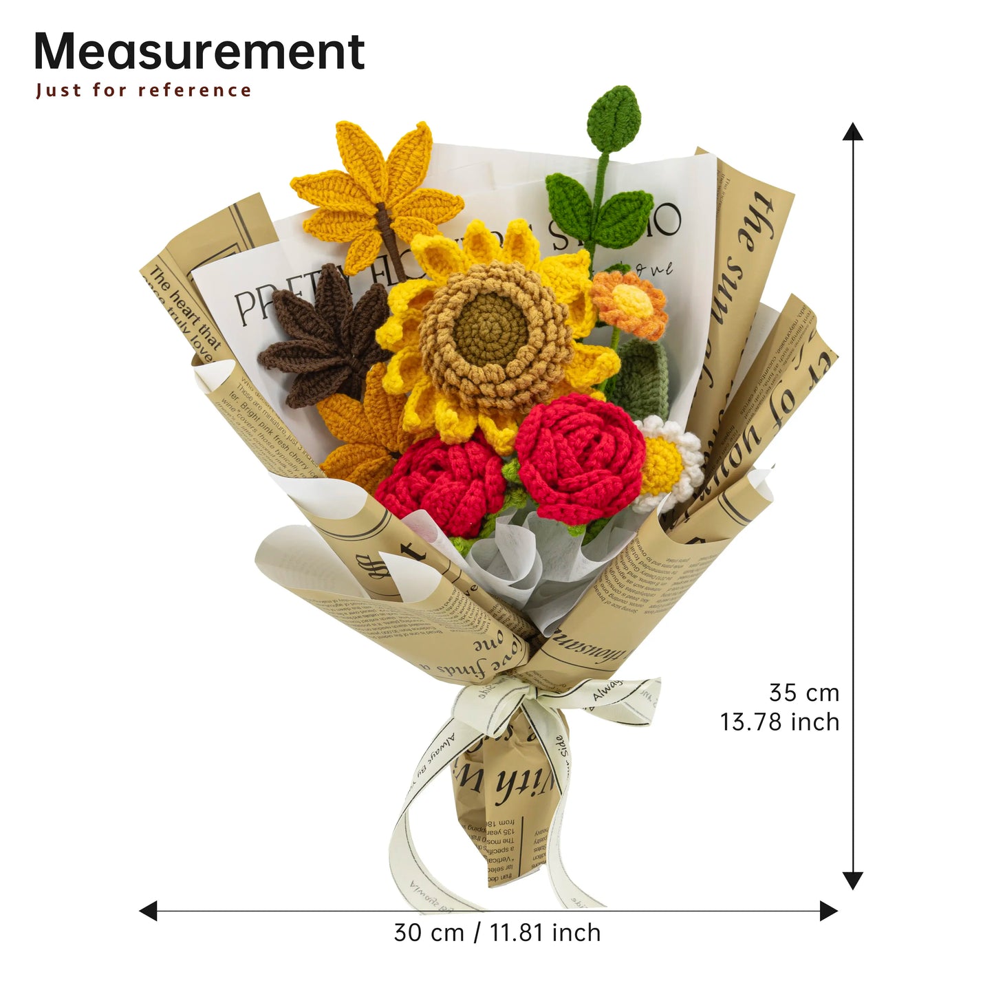 Crochet Sunflower Red Rose Maple Bouquet