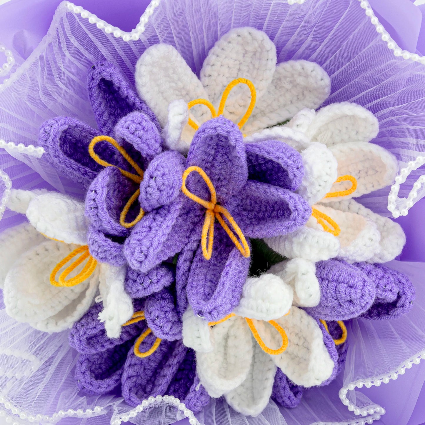 Crochet Purple & White Tulip Bouquet