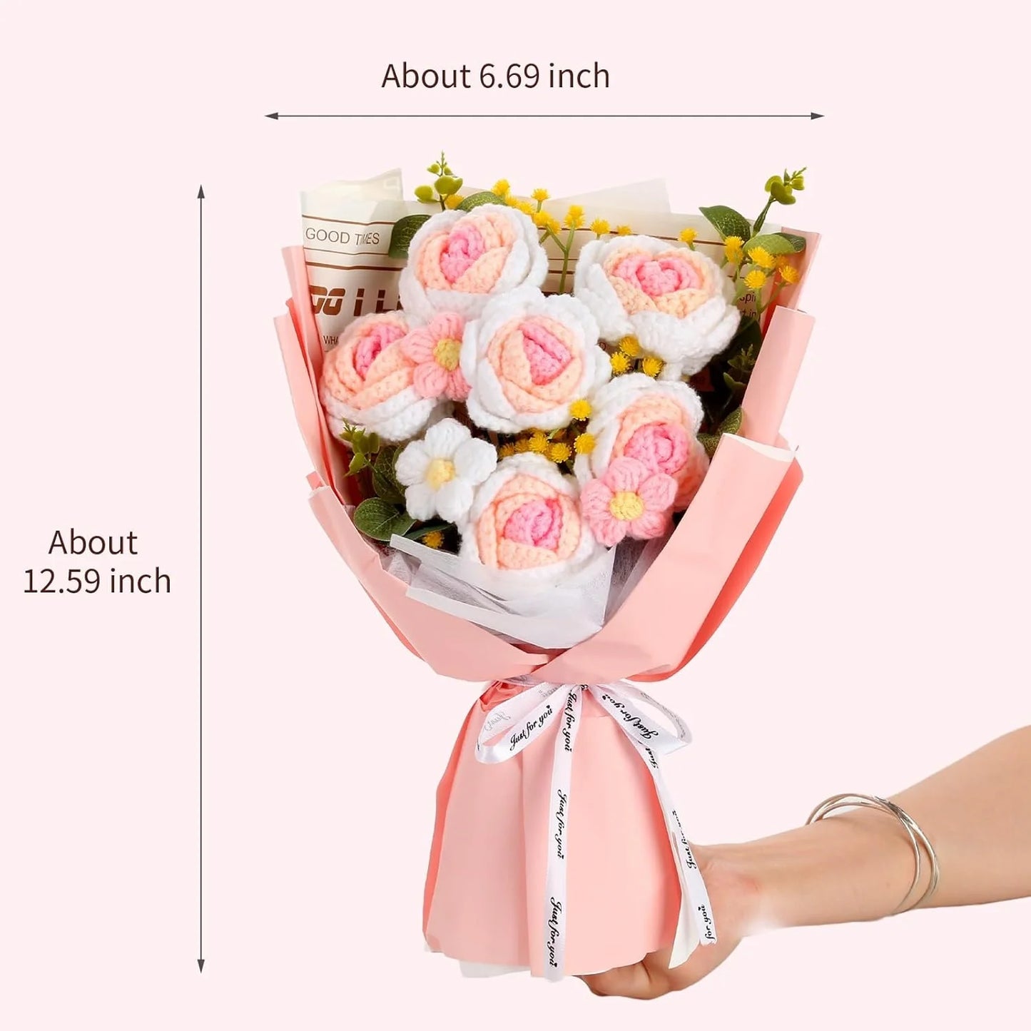 Crochet Gradient Pink Rose Daisy Bouquet