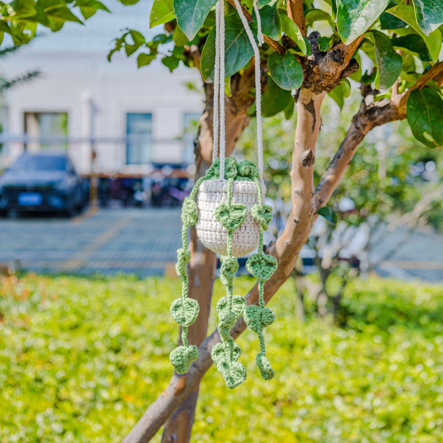 Crochet Hanging with Green Leaves