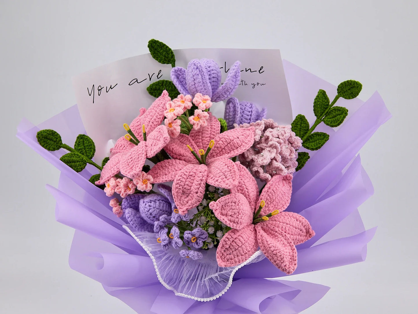 Crochet Pink Lily & Purple Tulip Bouquet