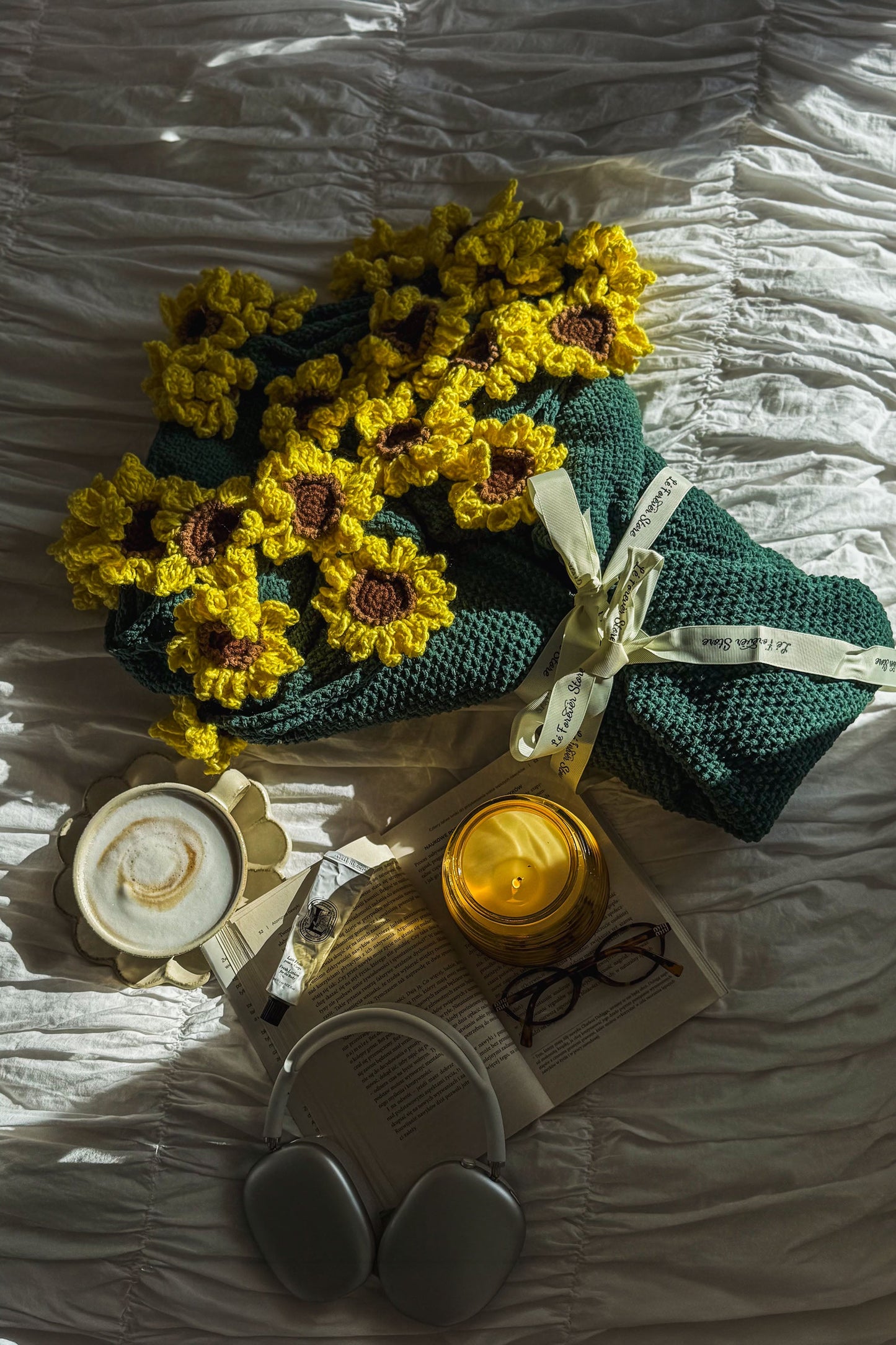 Cashmere Crochet Flower Bouquet Blanket