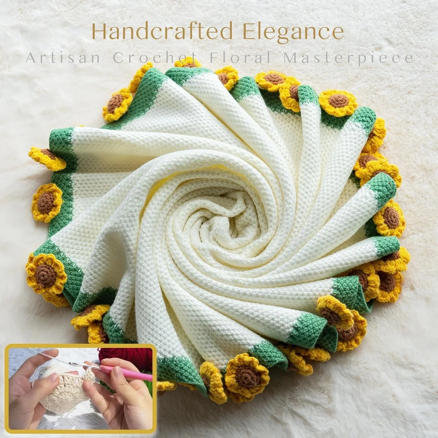 Cashmere Crochet Flower Bouquet Blanket-Sunflower