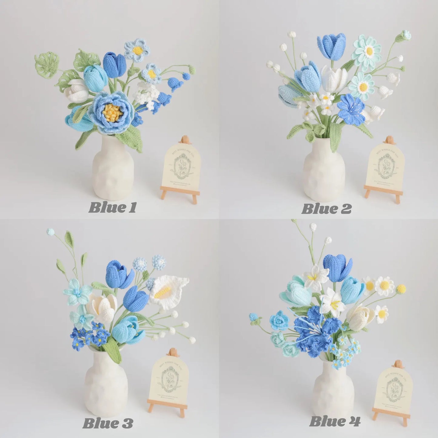 Blue Series Crochet Flower Bundle Set (No Vase)