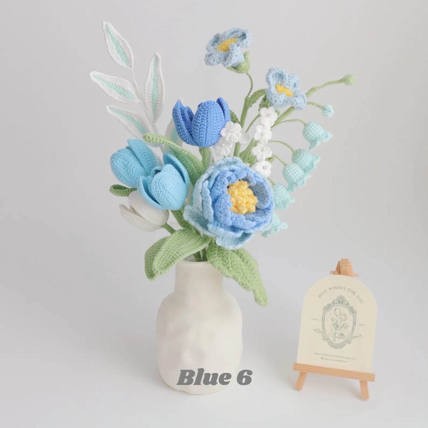Blue Series Crochet Flower Bundle Set (No Vase)