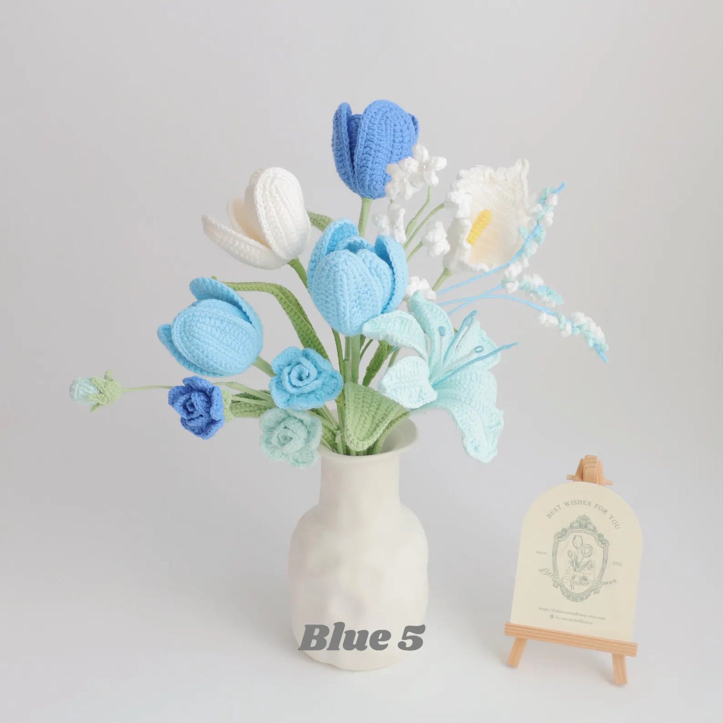 Blue Series Crochet Flower Bundle Set (No Vase)
