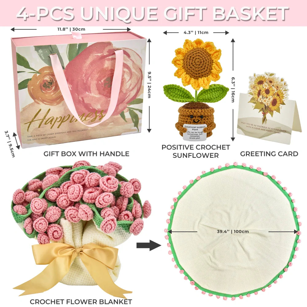 Cashmere Flower Blanket Gift Box Set- Pink Rose