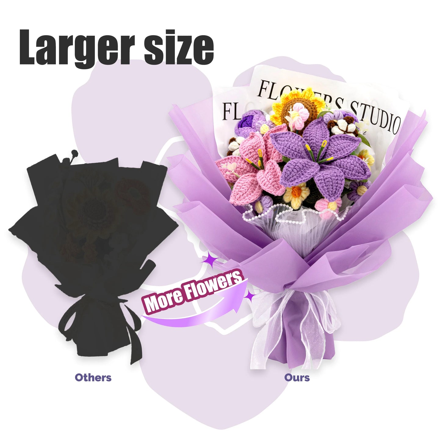 Crochet Lily Sunflower Rose Bouquet-Purple