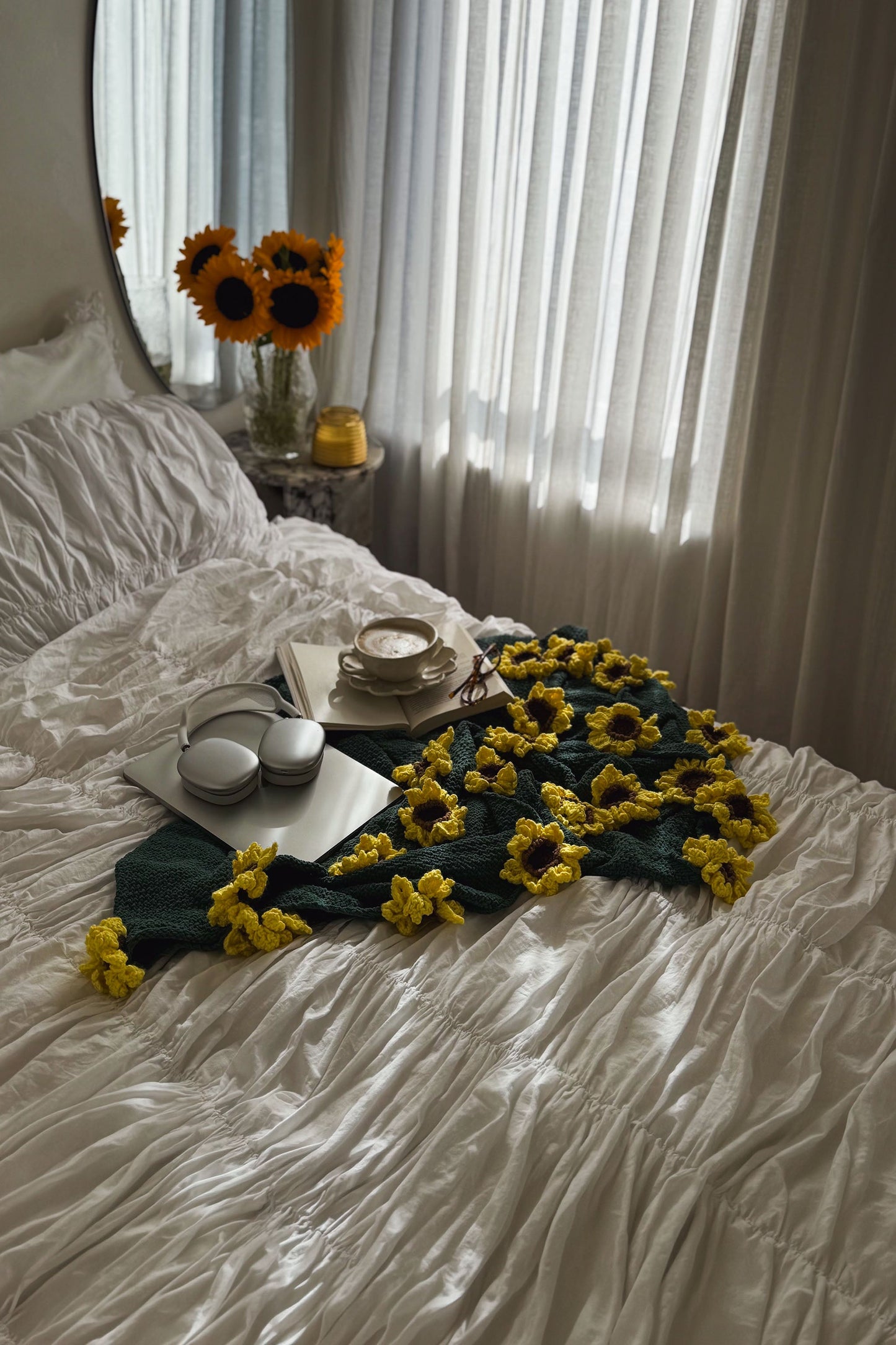 Cashmere Crochet Flower Bouquet Blanket