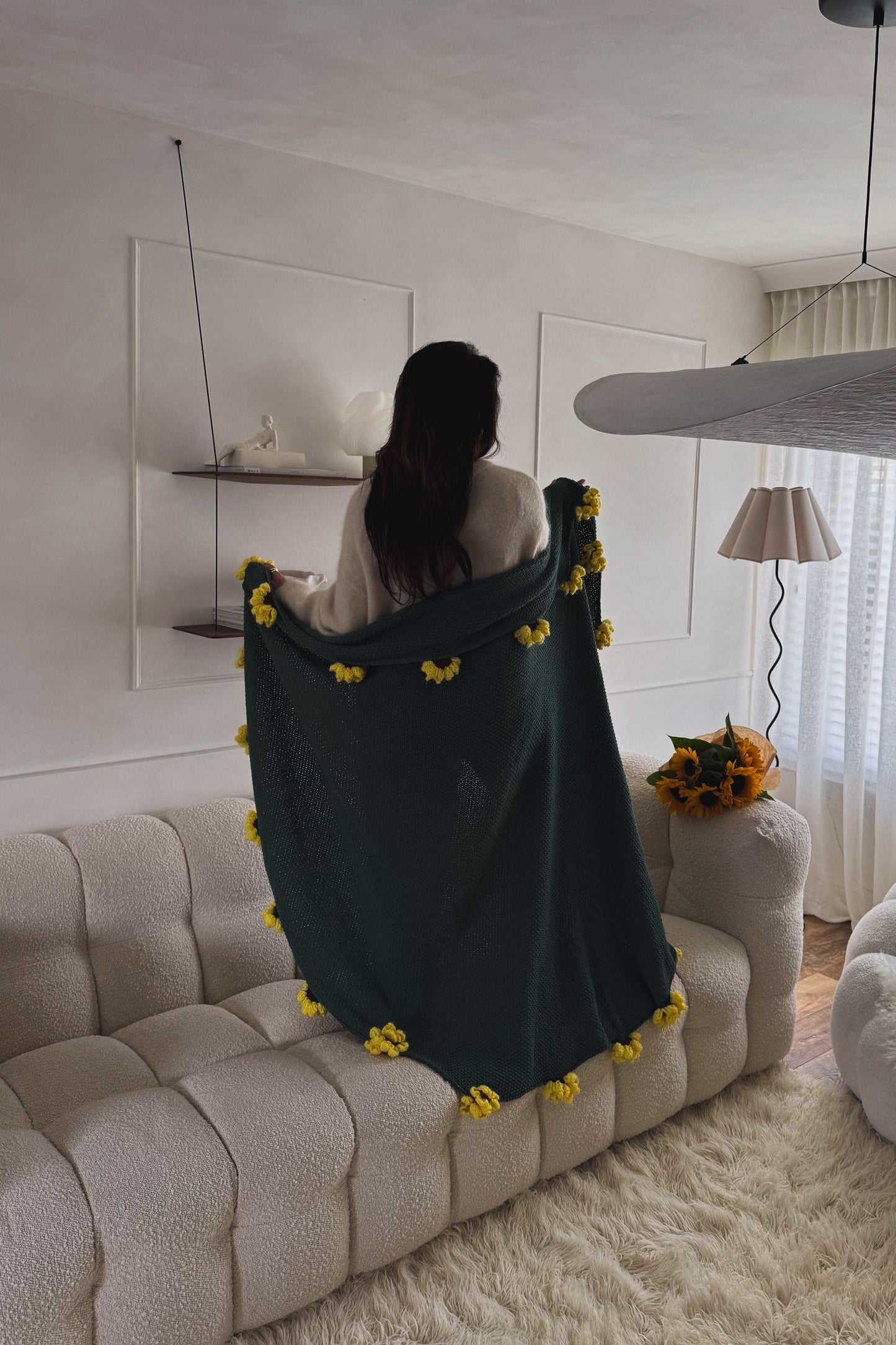 Cashmere Crochet Flower Bouquet Blanket