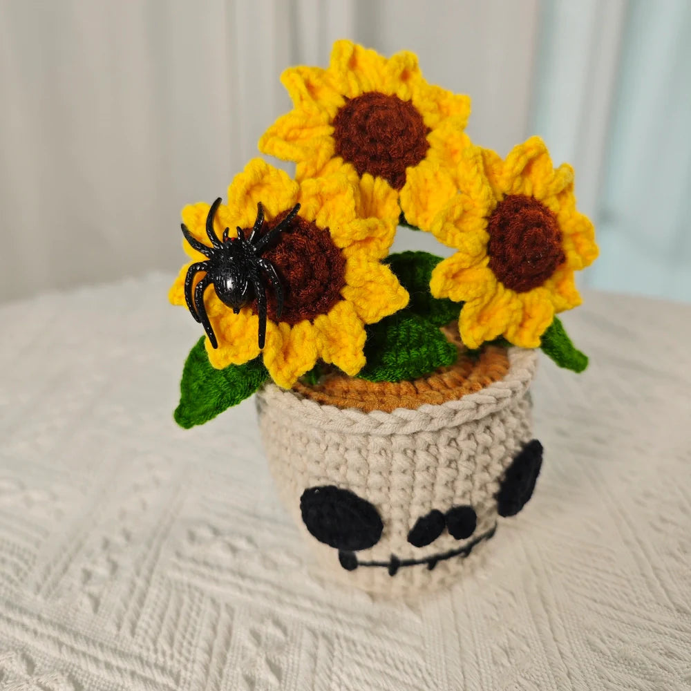 Skull Sunflower Pot with Spider