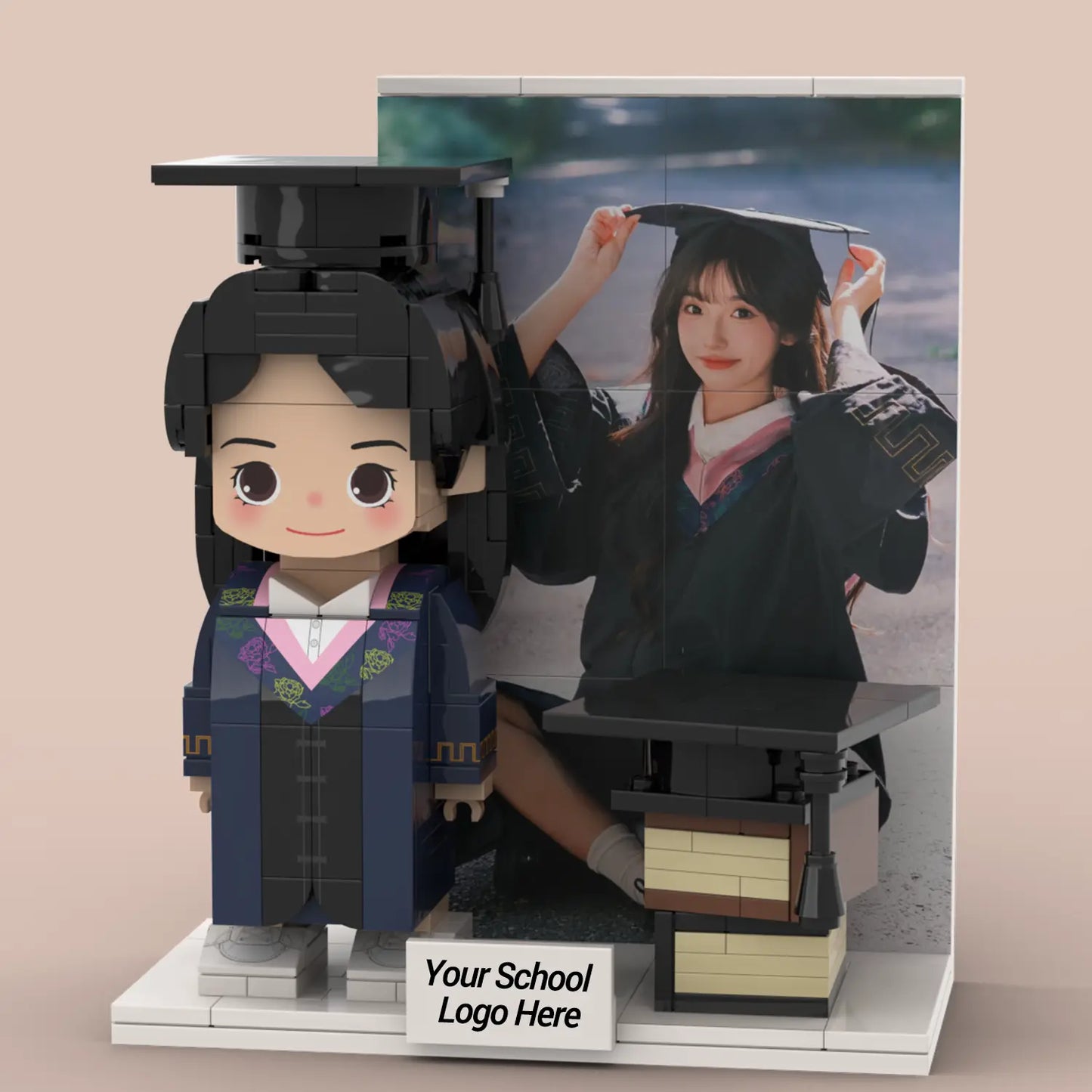 Custom Brick Figures from Your Photo - Graduation with Background Plate