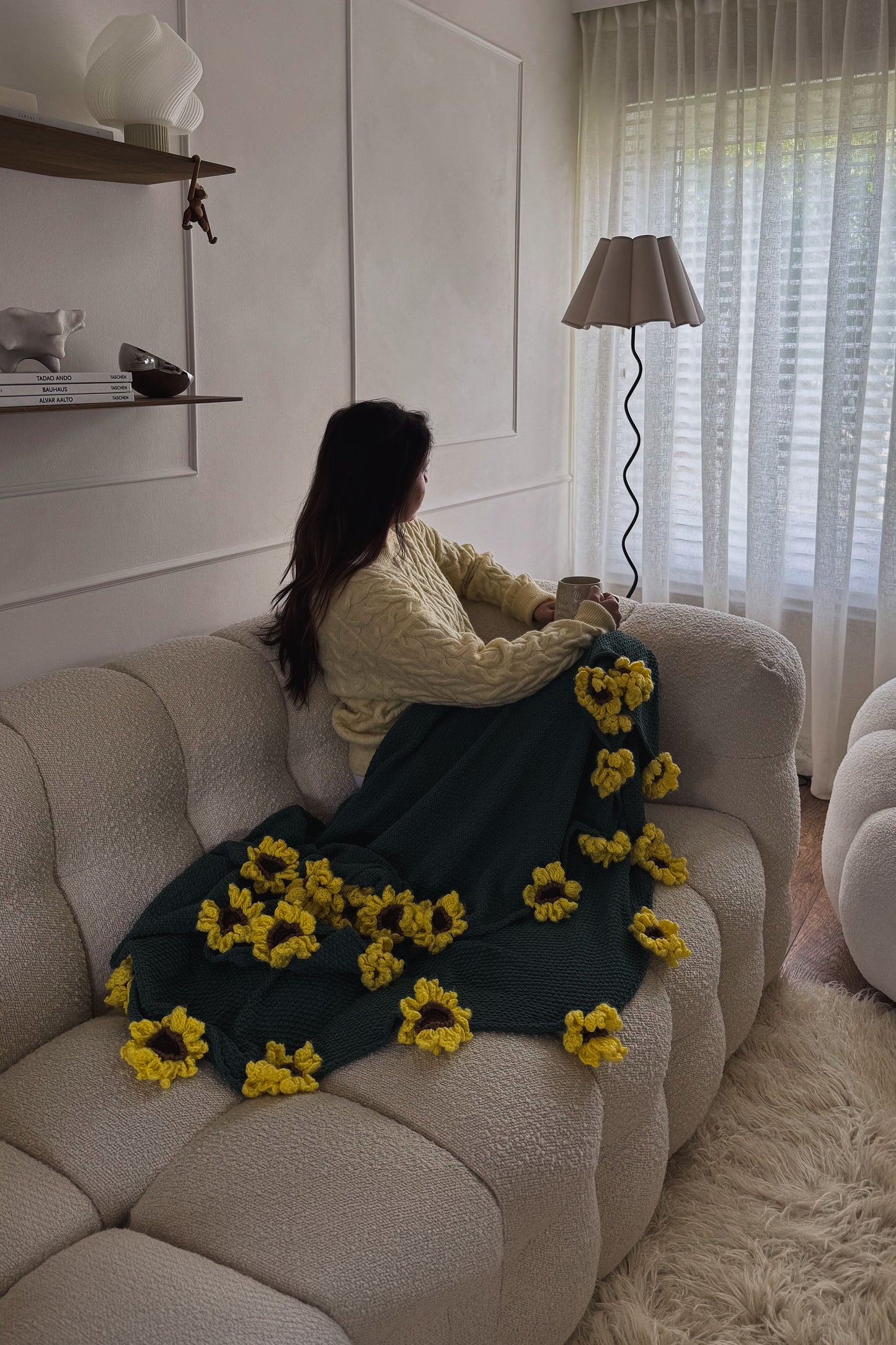 Cashmere Crochet Flower Bouquet Blanket