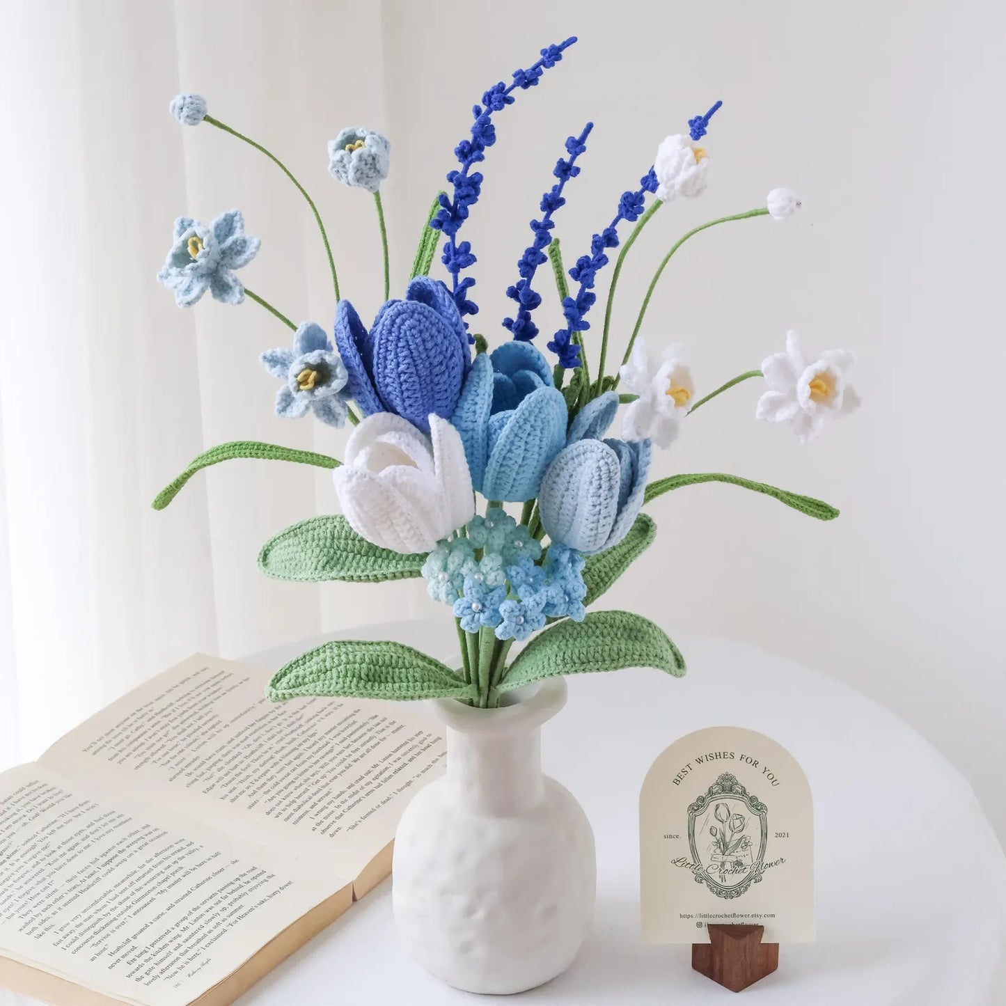 Blue Series Crochet Flower Bundle Set (No Vase)