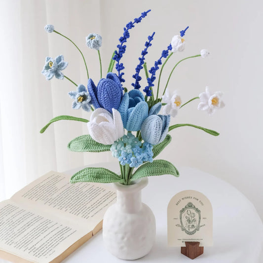 Blue Series Crochet Flower Bundle Set (No Vase)