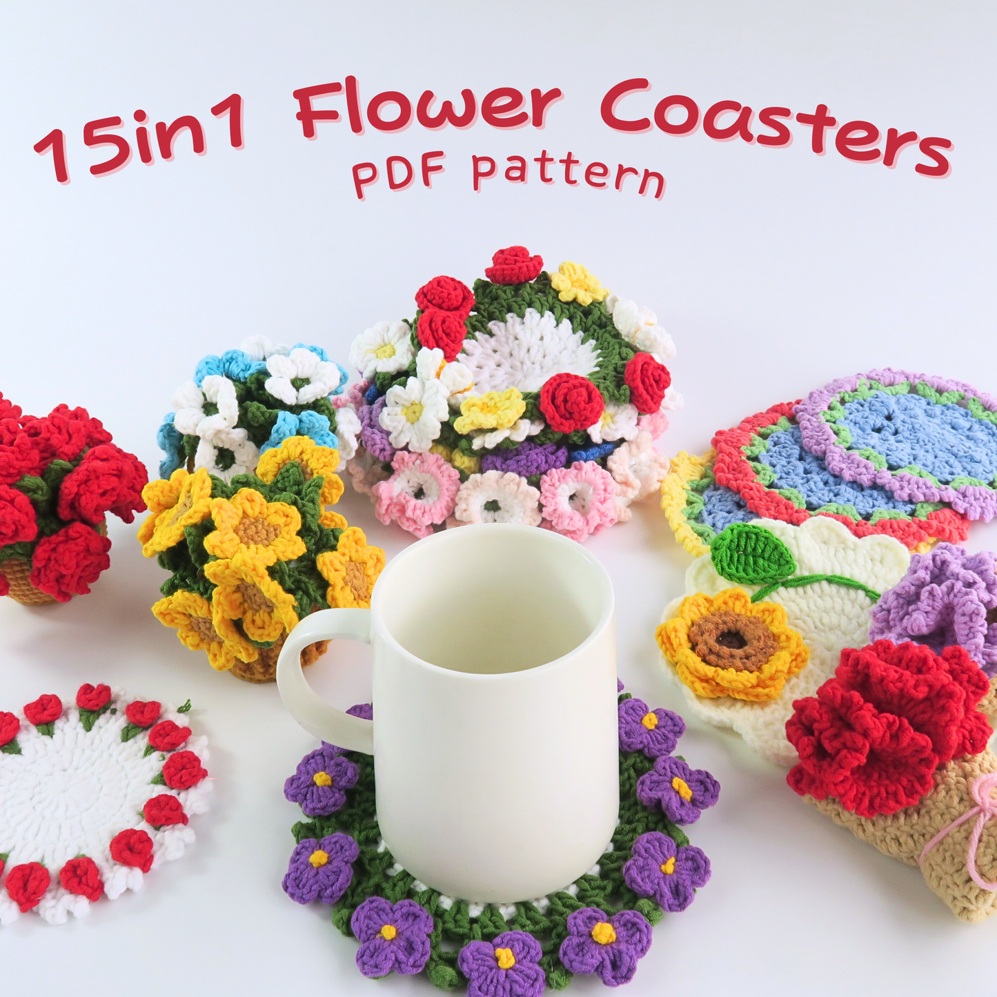 25+ Farm Animal Popping & Flower Coasters Crochet Bundle Pattern