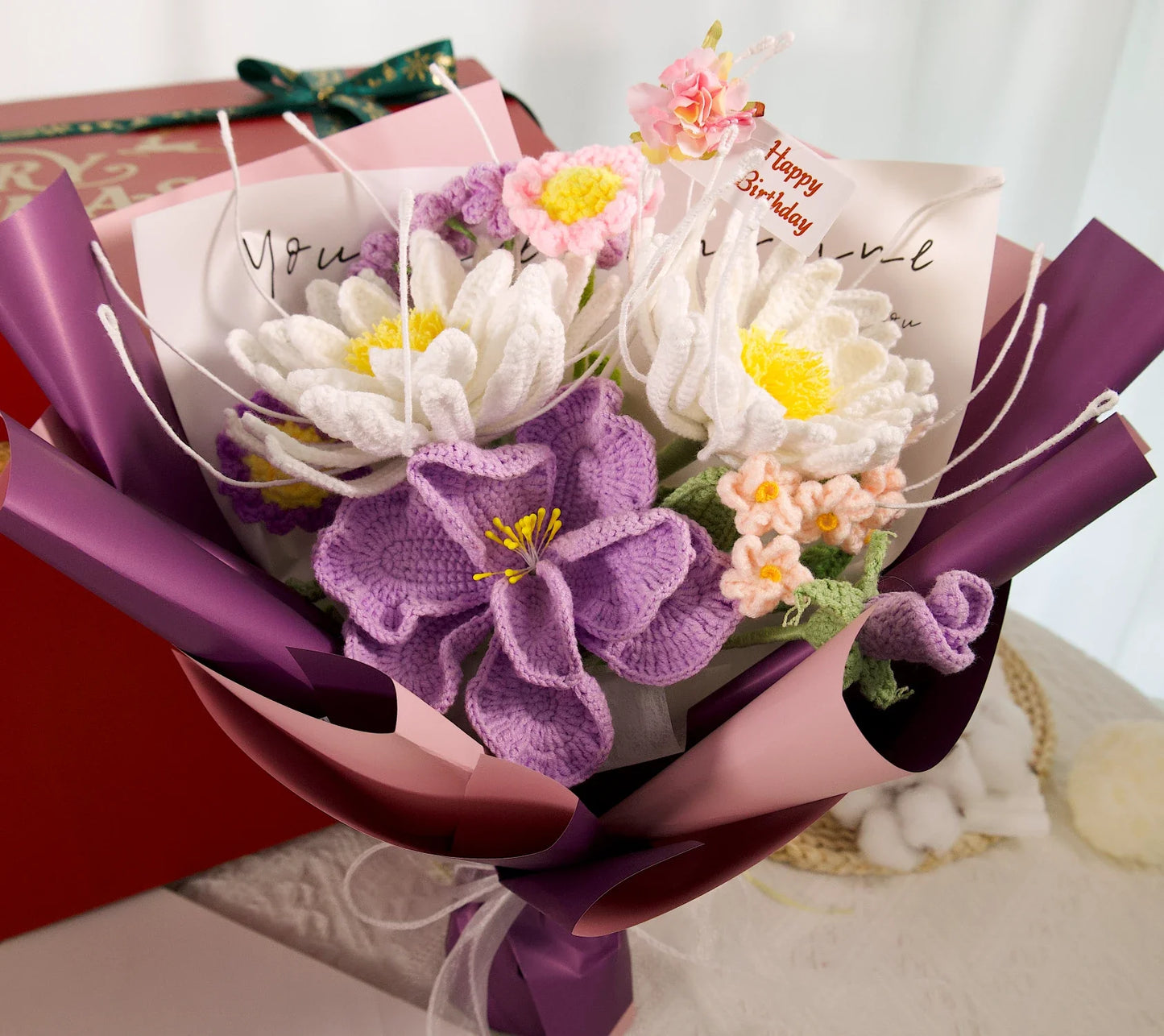 Crochet Night of the Queen Eustoma Flower Bouquet
