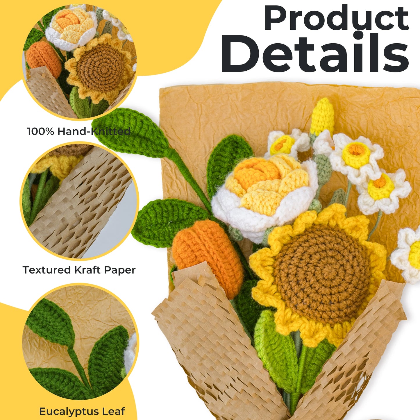 Crochet Sunflower Daffodil Rose Tulip Bouquet
