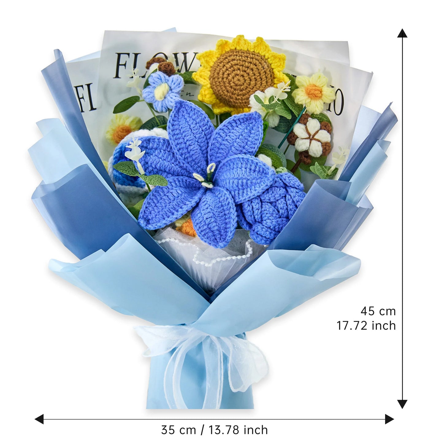 Crochet Lily Sunflower Rose Bouquet-Blue