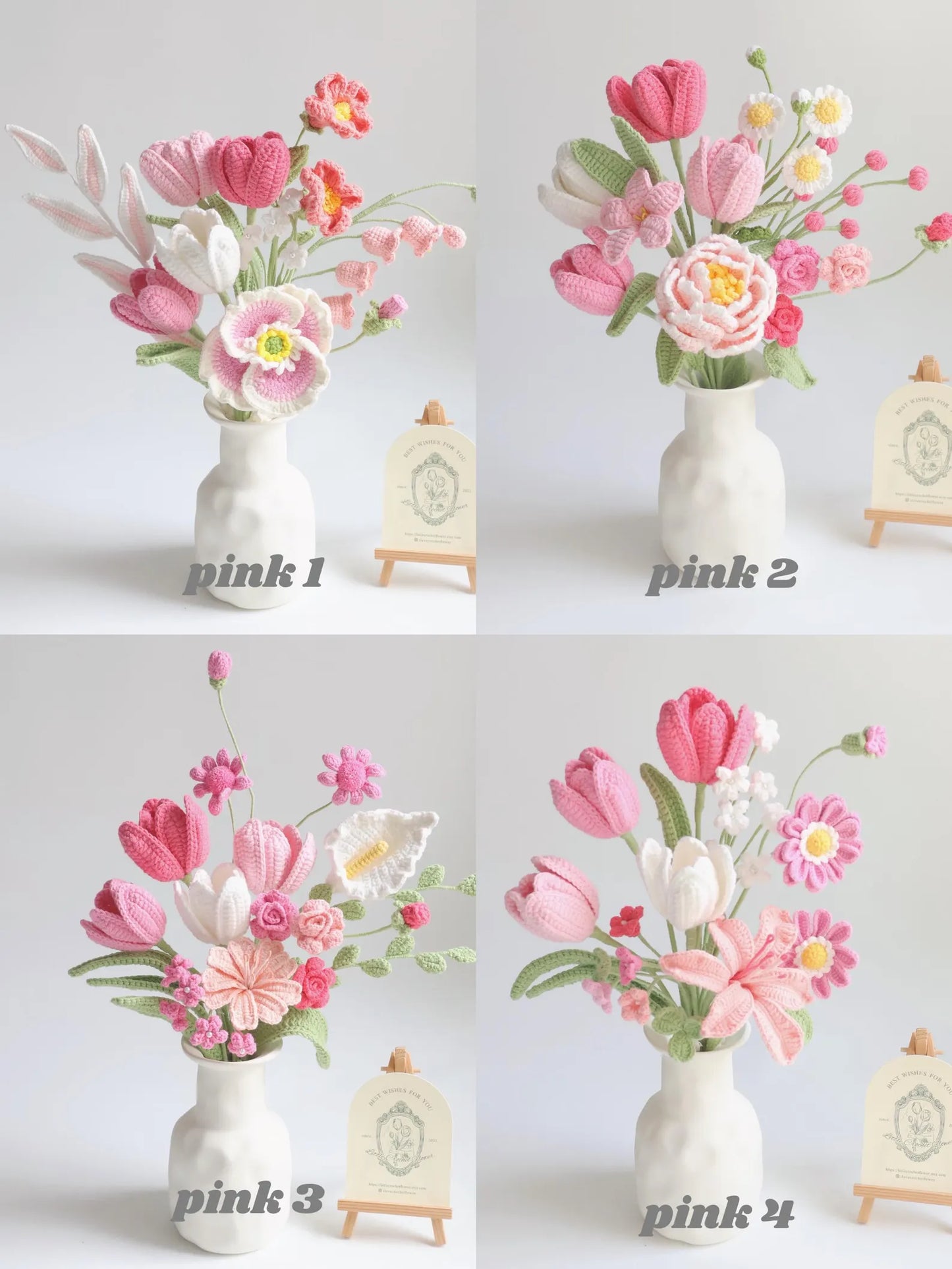 Pink Series Crochet Flower Bundle Set (No Vase)