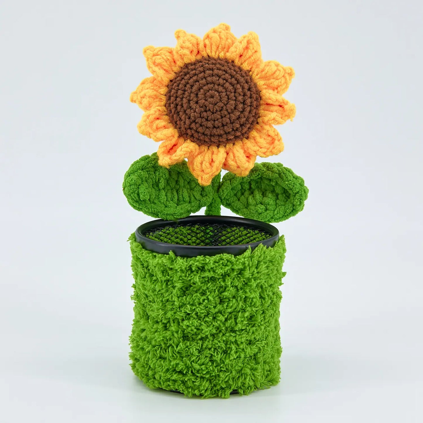 Crochet Sunflower Pen Holder-Green Pot