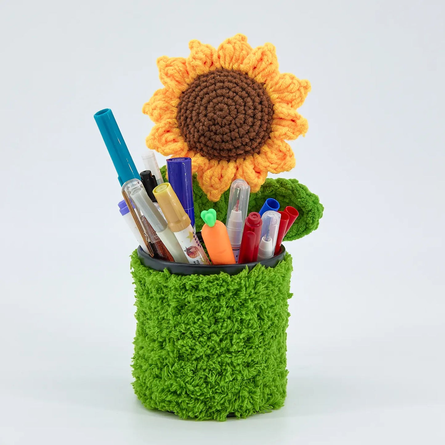 Crochet Sunflower Pen Holder-Green Pot
