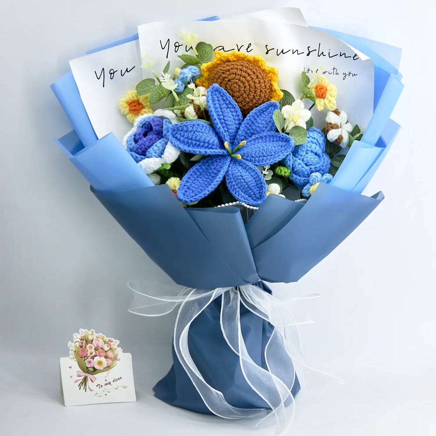 Crochet Lily Sunflower Rose Bouquet-Blue