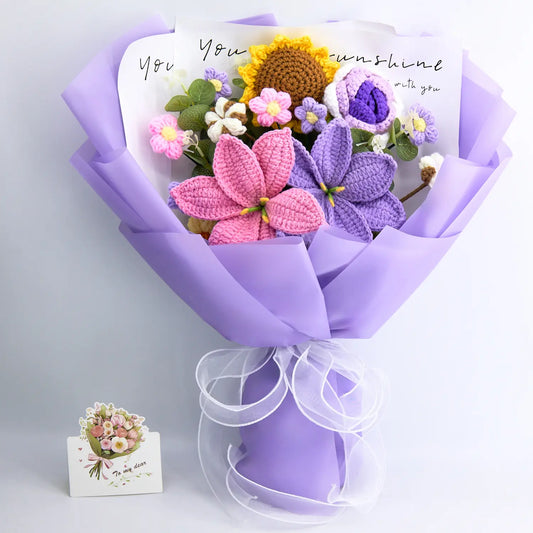 Crochet Lily Sunflower Rose Bouquet-Purple