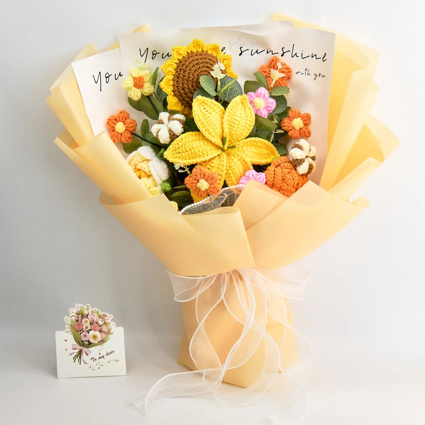 Crochet Lily Sunflower Rose Bouquet-Yellow