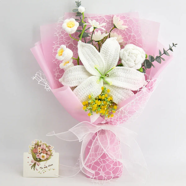 Crochet Big Lily Flower Bouquet-Pink