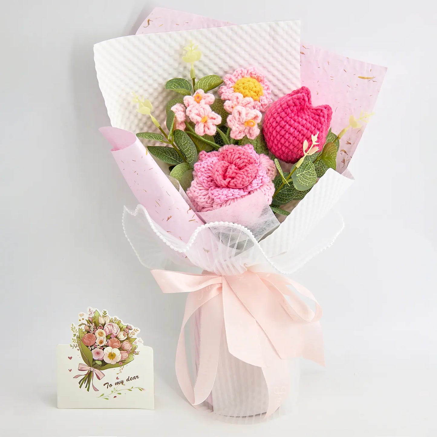 Handheld Crochet Rose Tulip Bouquet