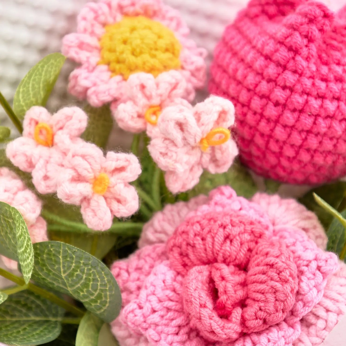 Handheld Crochet Rose Tulip Bouquet