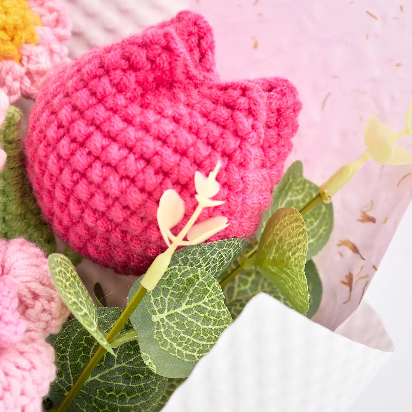 Handheld Crochet Rose Tulip Bouquet