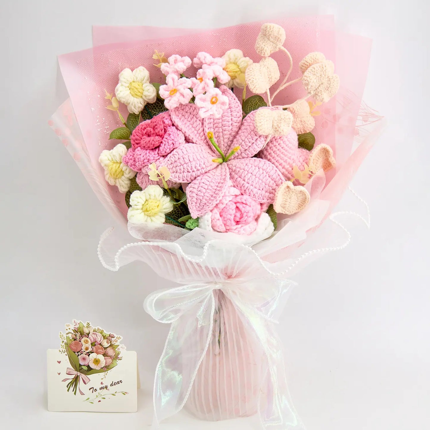 Crochet Pink Lily & Rose Bouquet