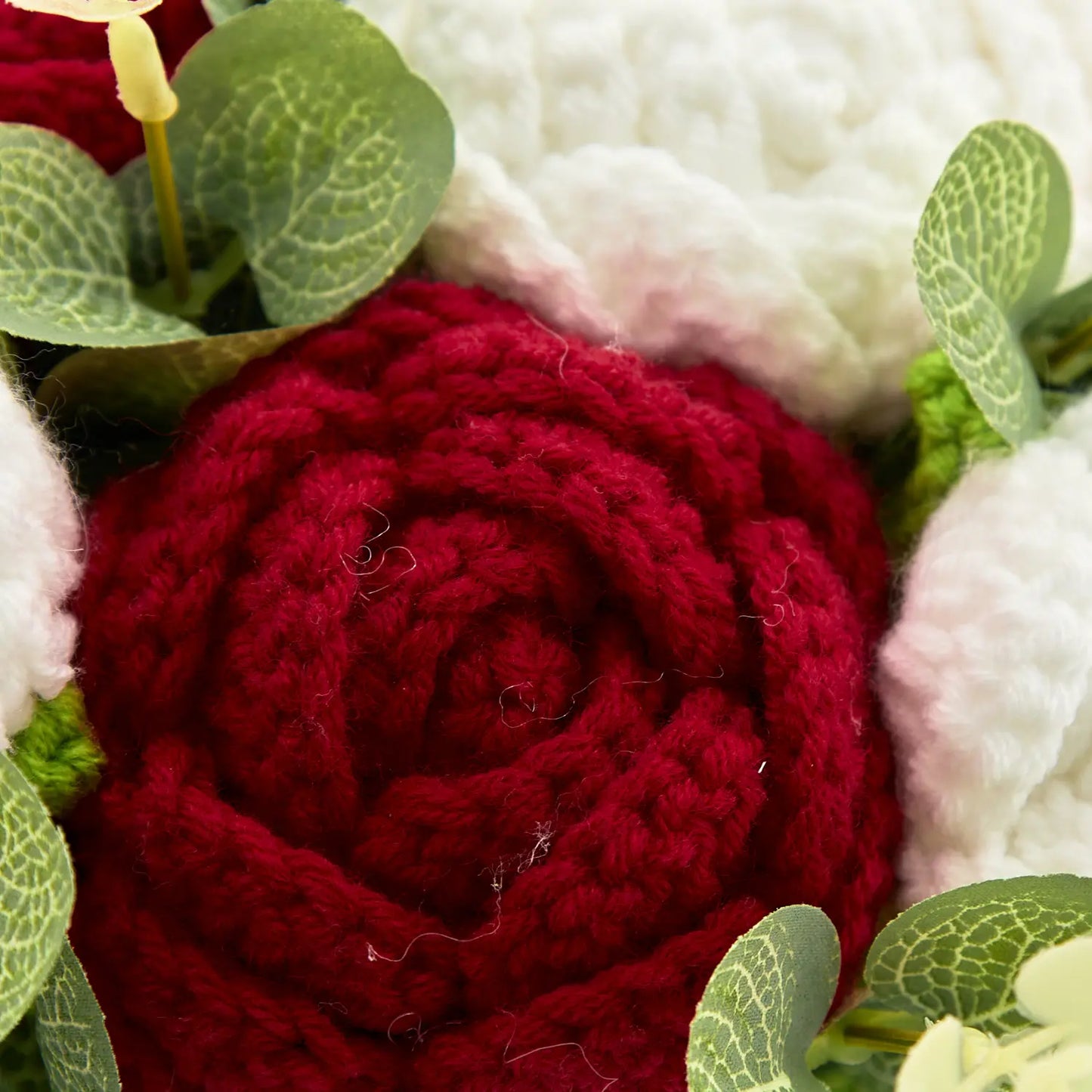 Round Crochet Red & White Rose Bouquet