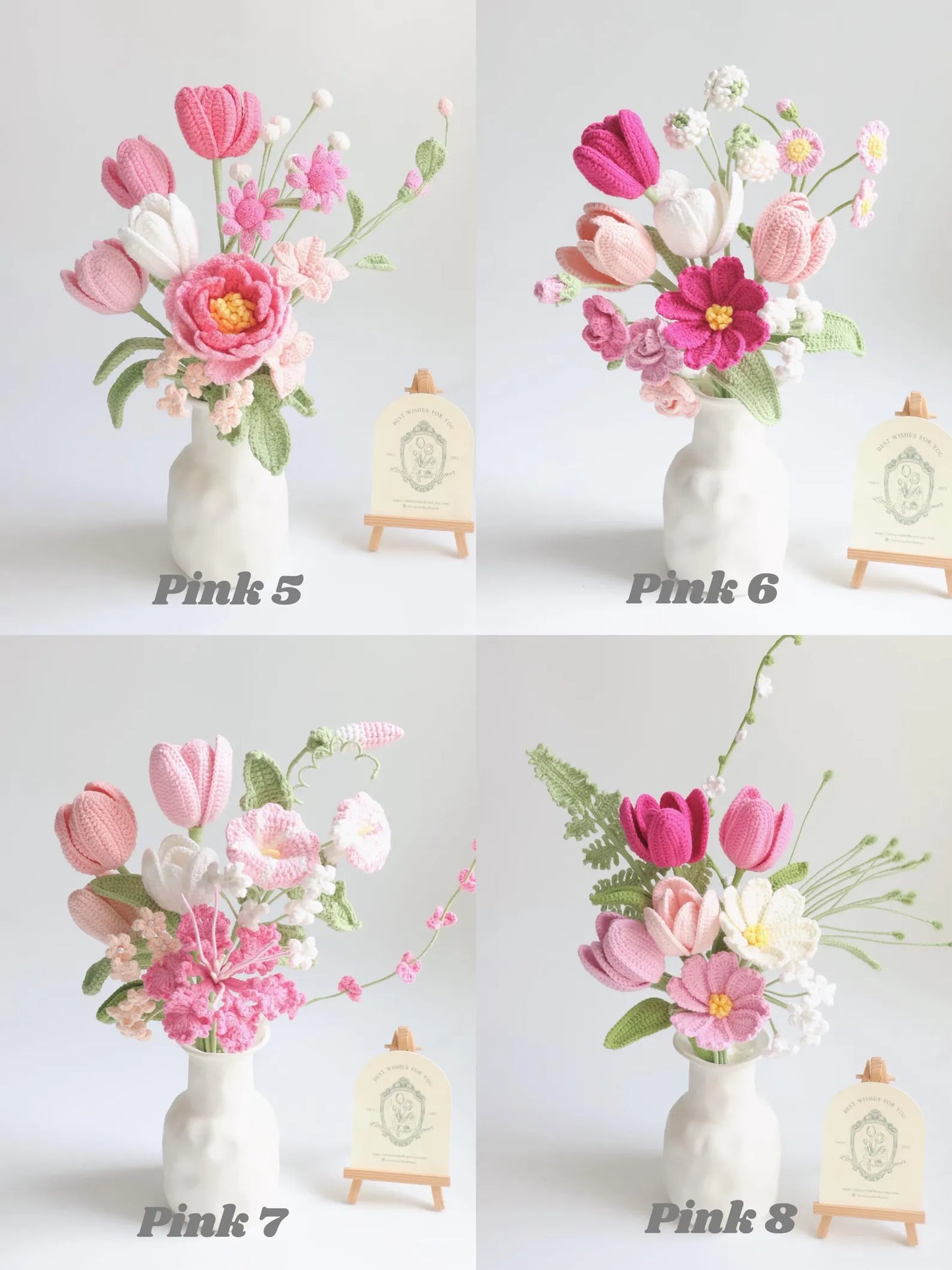 Pink Series Crochet Flower Bundle Set (No Vase)