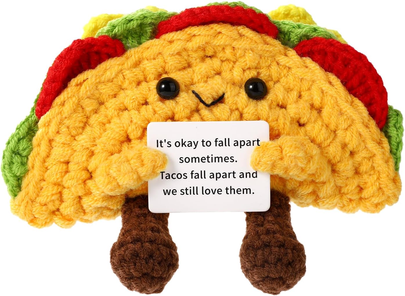Mini Funny Knitted Wool Potato Toy with Positive Card - Creative Cute Crochet Doll Cheer Up Gift for Friends Parties Women Men Mothers Day Graduation Decoration and Encouragement