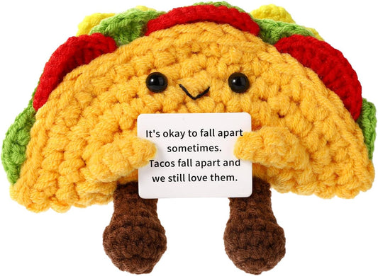 Mini Funny Knitted Wool Potato Toy with Positive Card - Creative Cute Crochet Doll Cheer Up Gift for Friends Parties Women Men Mothers Day Graduation Decoration and Encouragement