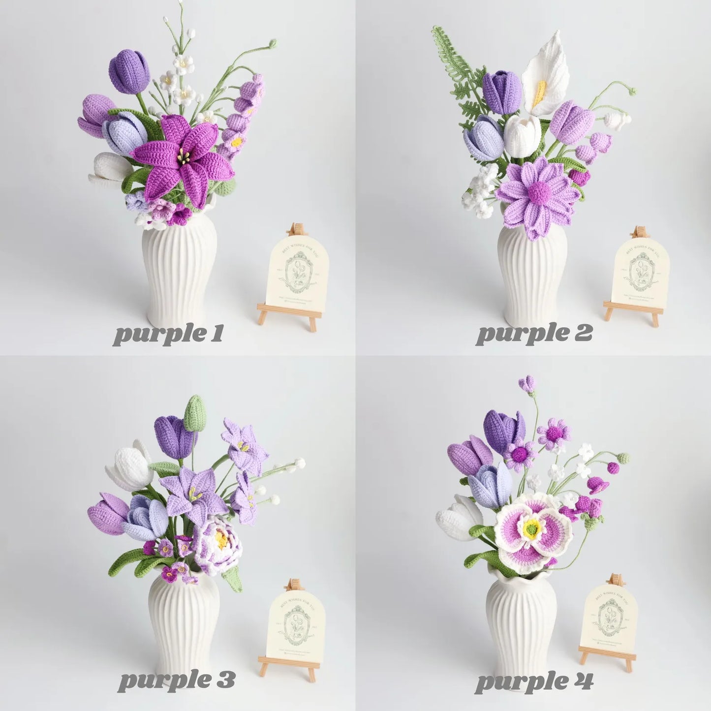 YSHomy Purple Series Crochet Flower Bundle Set (No Vase)