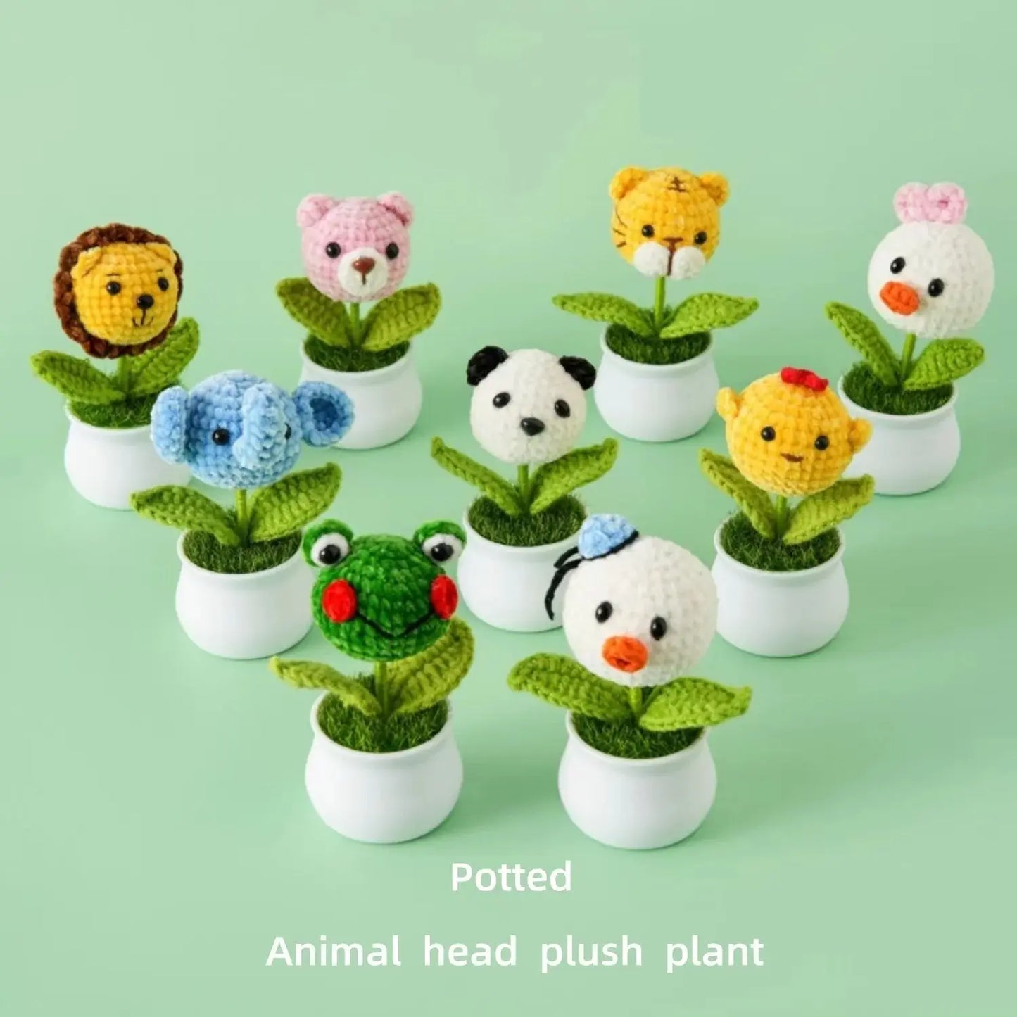 Crochet Animal Head White Pot Series