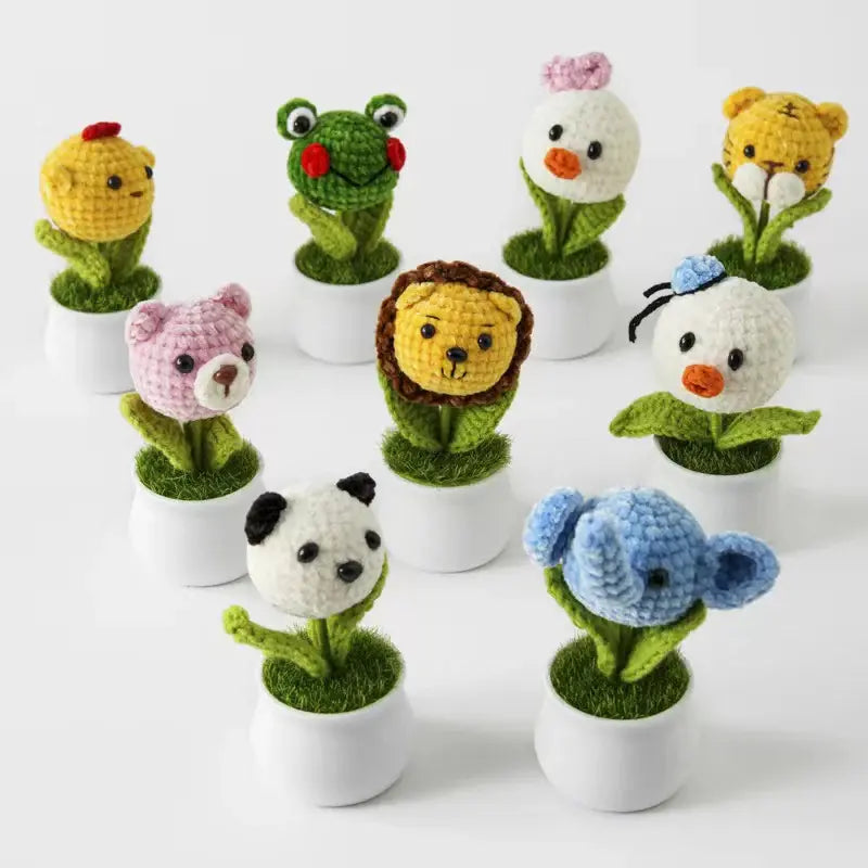 Crochet Animal Head White Pot Series