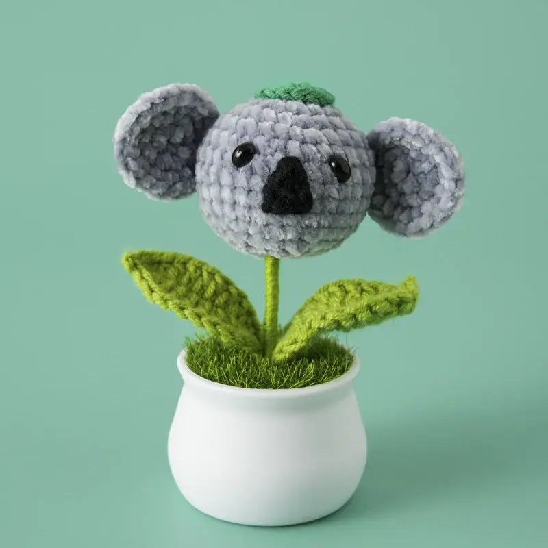 Crochet Animal Head White Pot Series
