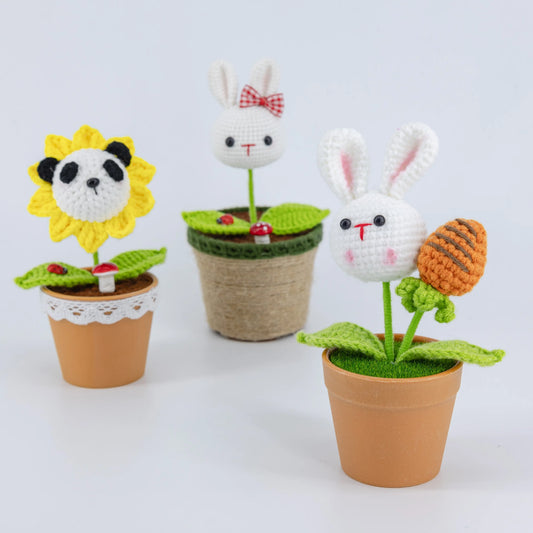 Crochet Bunny & Panda Pot Series