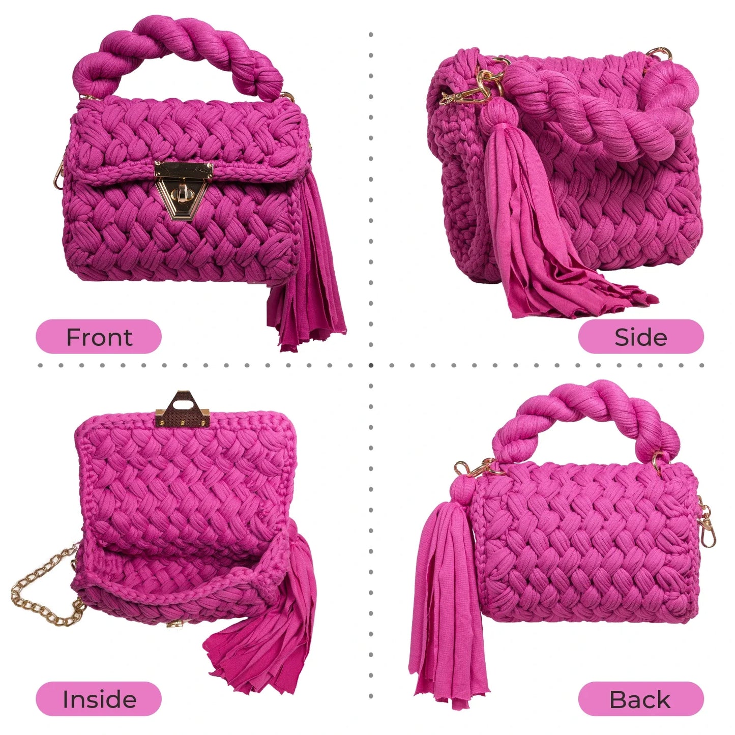 Crochet Handbag with Twist Handle-Violet