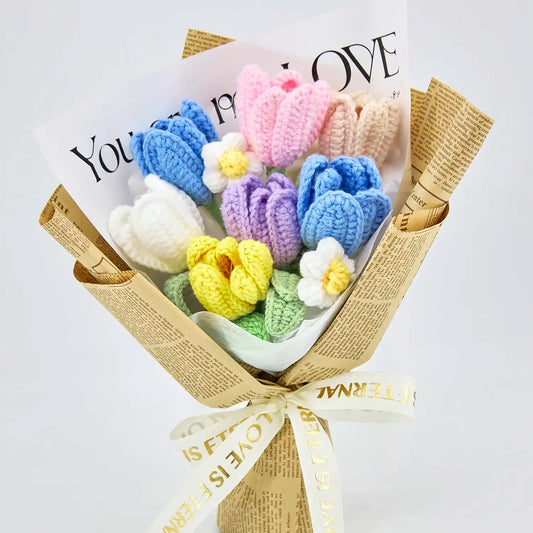 Crochet Tulip Bouquet with Newspaper Wrapping