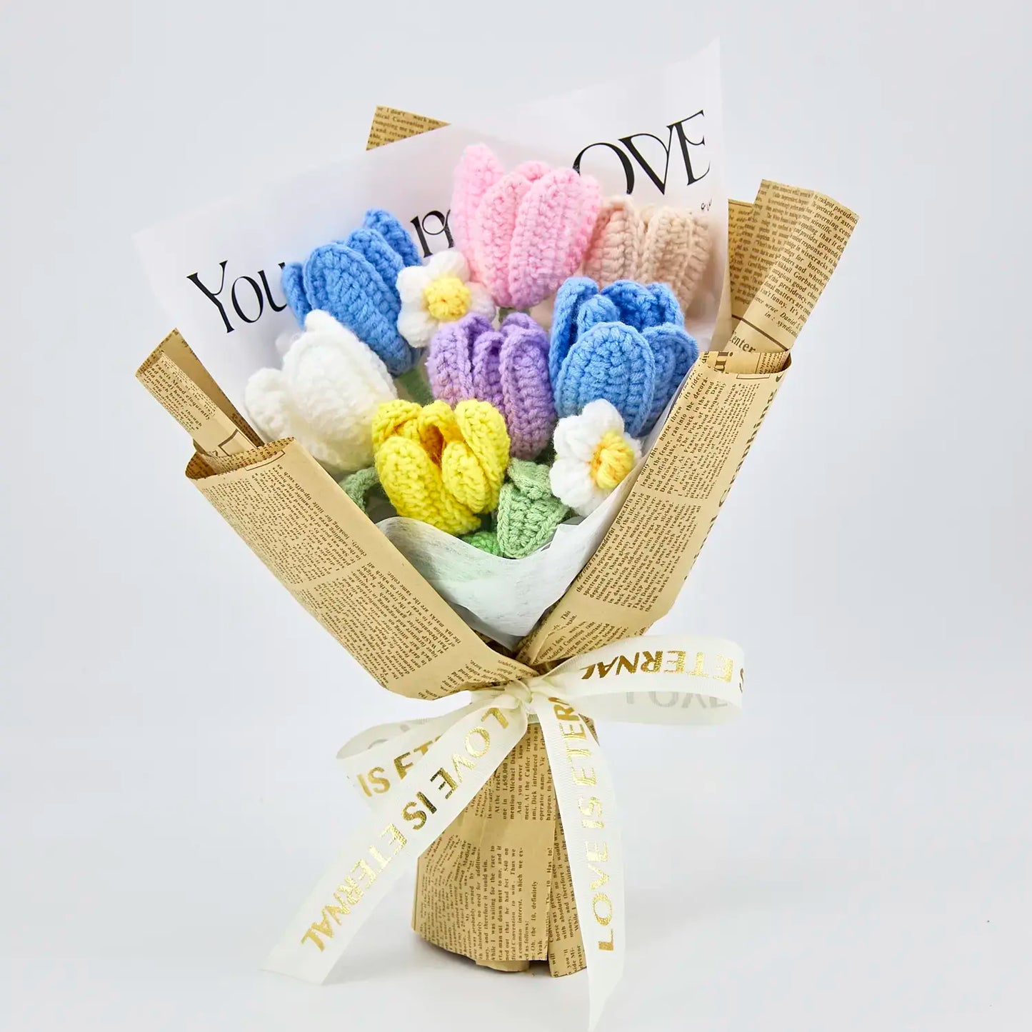 Crochet Tulip Bouquet with Newspaper Wrapping