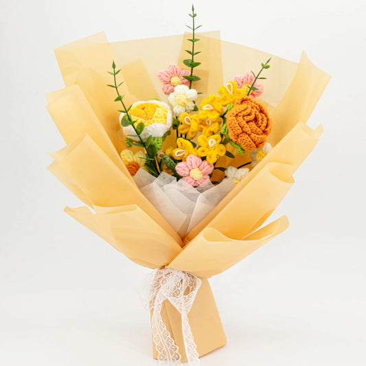 Crochet Yellow & Orange Rose Bouquet