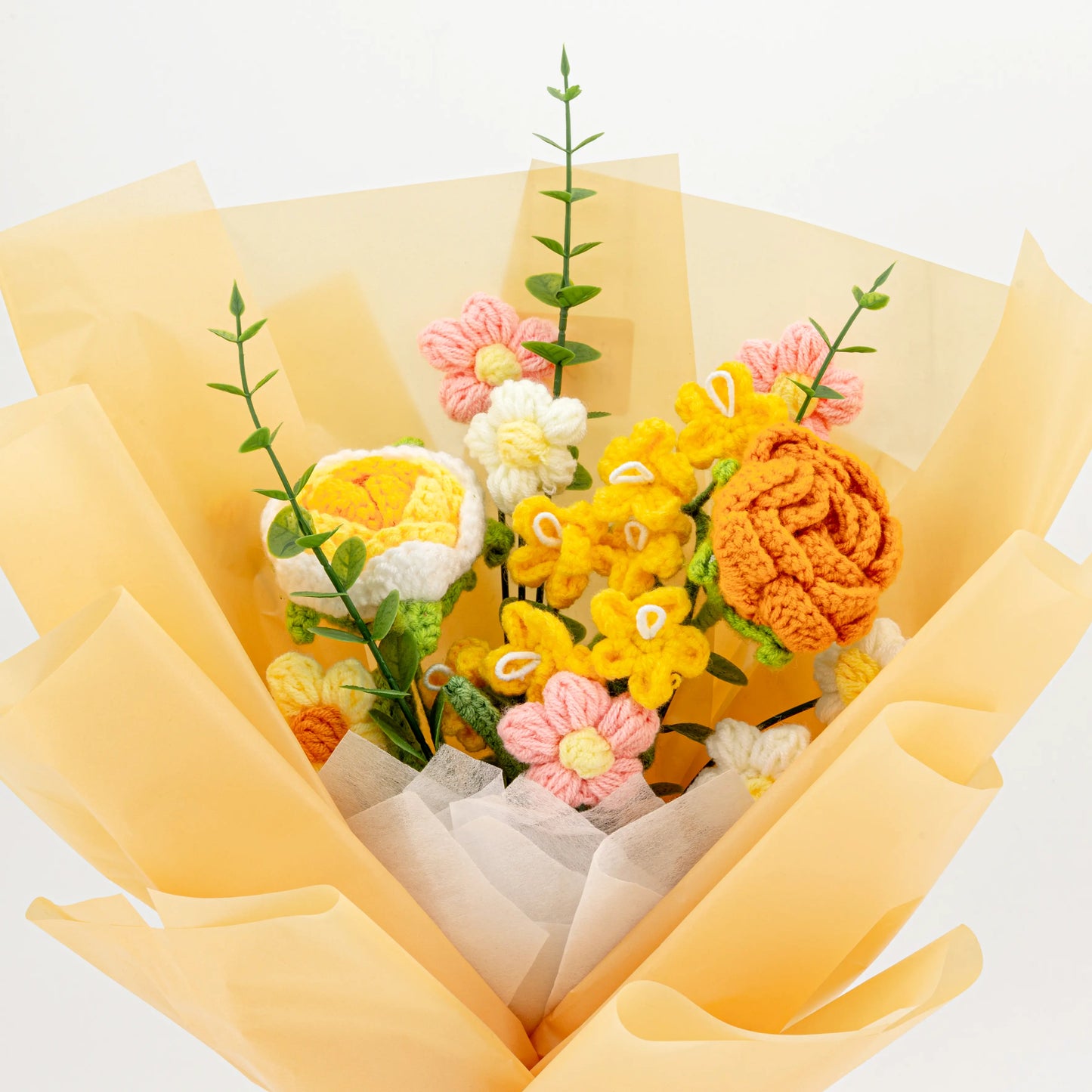 Crochet Yellow & Orange Rose Bouquet